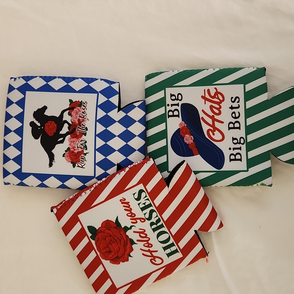 3/$15 Horse Racing 3 Assorted Beer Soda Koozie Can Covers NEW